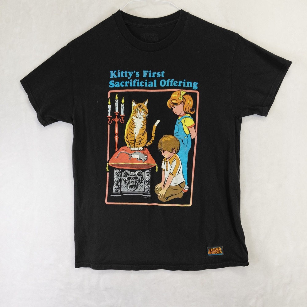 Steven Rhodes Kittys First Sacrificial Offering Black Graphic Tee Mens M